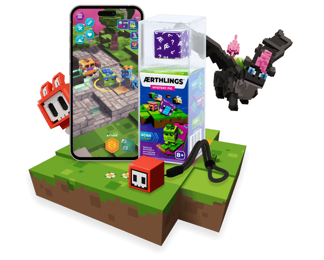 An AERTHLINGS mystery cube beside the free mobile game