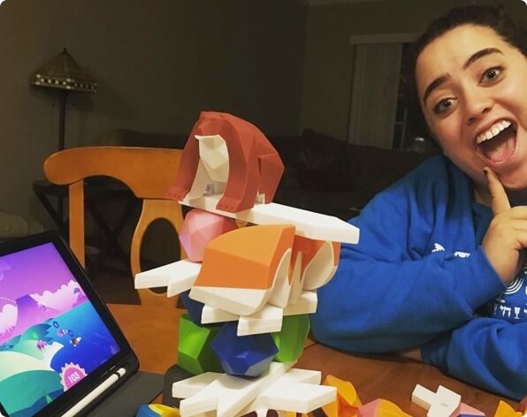 plinth and tower with smiling player