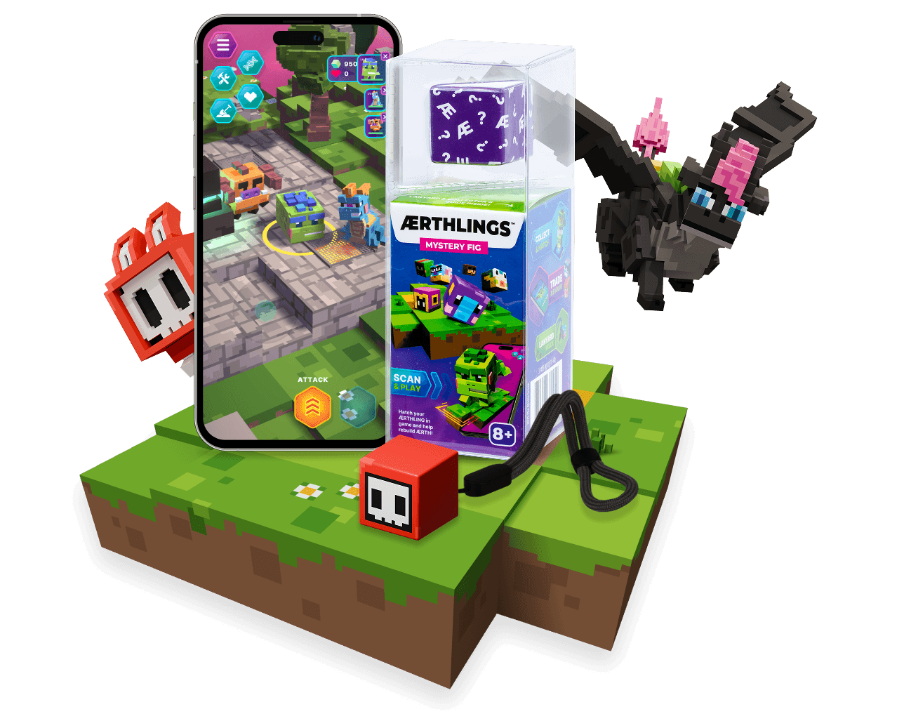 Aerthlings fig, characters, game running on phone